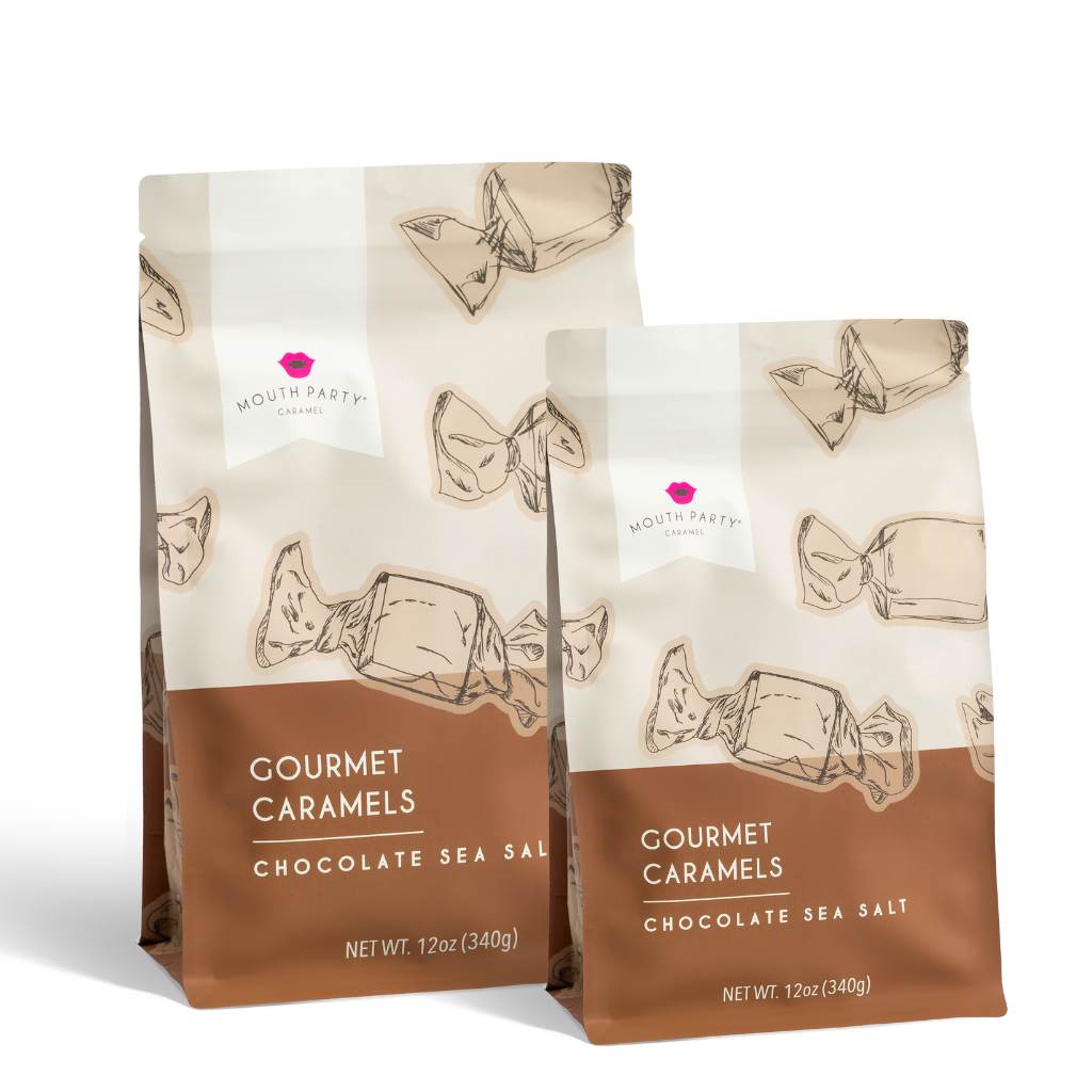Bags of chocolate sea salt caramels from Mouth Party Caramel