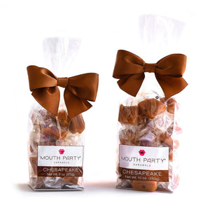 6 ounce and 10 ounce chesapeake caramel gift bags standing side by side